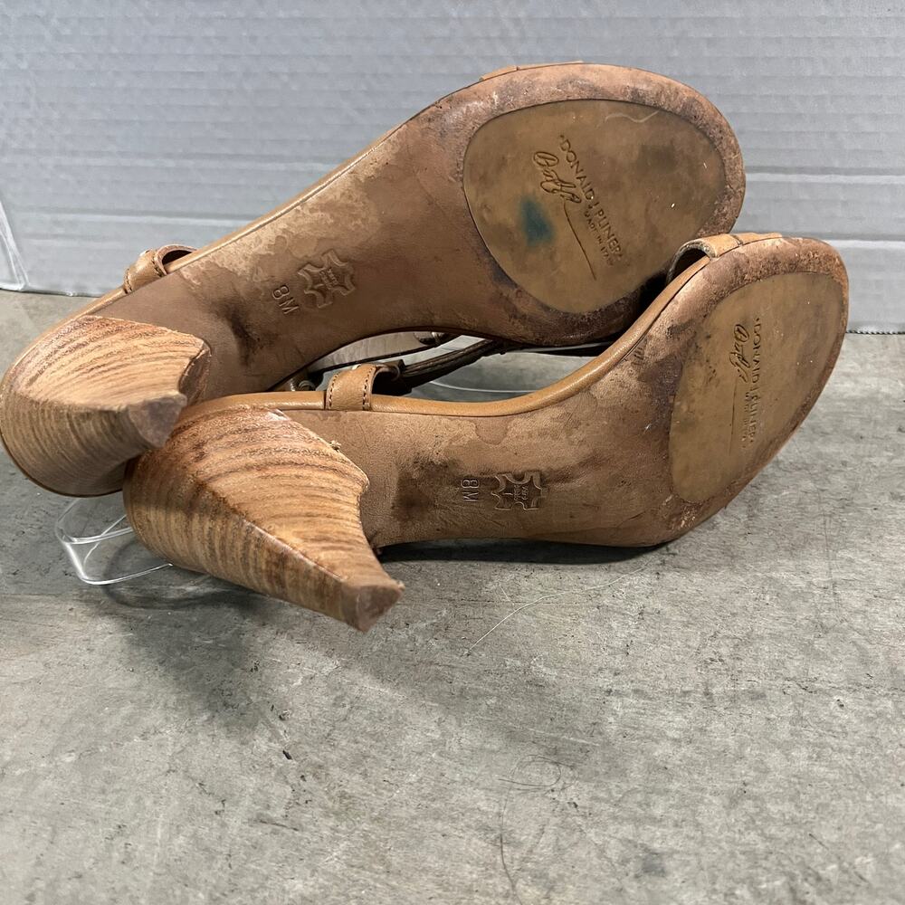 Donald J. Pliner (8) Y2K Tavish Tan Leather Strappy Stack Wood Heel Sandal Shoes - Picture 7 of 14